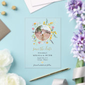 Wilde bloemen bewaren de datumfoto acryl uitnodigingen (Insitu (Huwelijk))