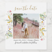 Wilde bloemen bewaren de datumfoto wijn etiket (Enkel label)