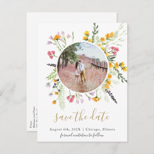 Wilde bloemen bewaren het briefkaart van de datumf (Voorkant / Achterkant)