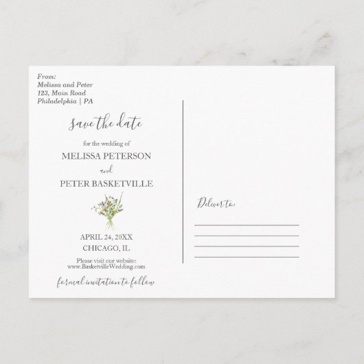 Wilde bloemen bewaren het briefkaart van de datumf (Achterkant)