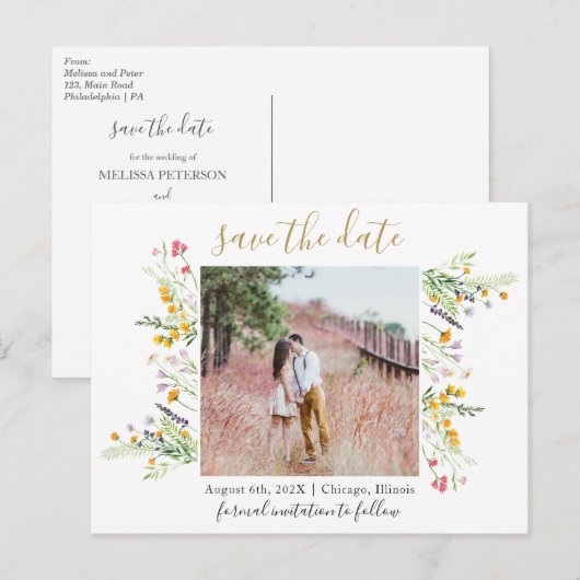 Wilde bloemen bewaren het briefkaart van de datumf (Voorkant / Achterkant)