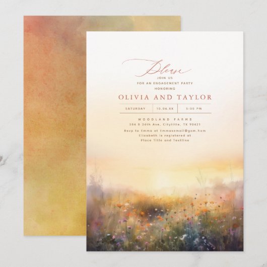 Wilde bloemen Beweide Elegant Summer Engagement Pa Kaart (Voorkant / Achterkant)