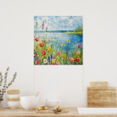 Wilde bloemen bij een meer poster (Keuken)