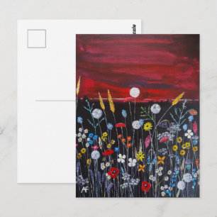 Wilde bloemen bij zonsondergang Schilderij van Alf Briefkaart