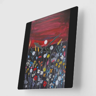 Wilde bloemen bij zonsondergang Schilderij van Alf Vierkante Klok