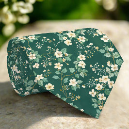 Wilde Bloemen Bladeren Natuur Groen Patroon Stropdas