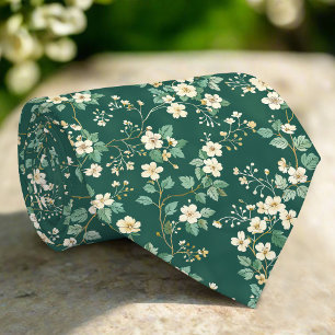 Wilde Bloemen Bladeren Natuur Groen Patroon Stropdas