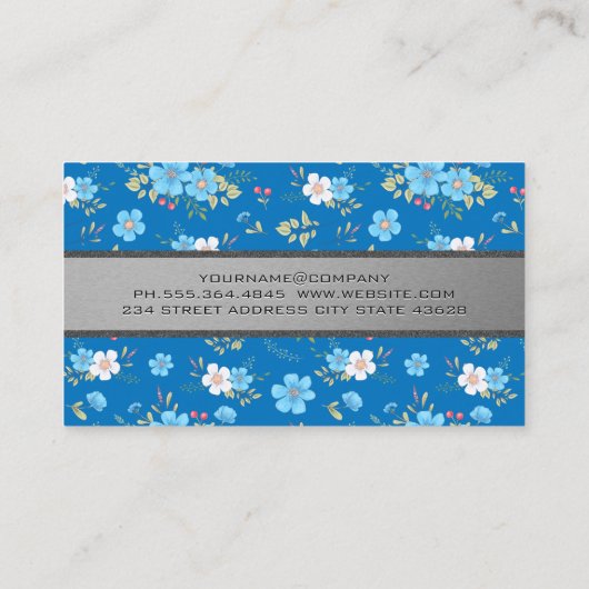 Wilde Bloemen Blauw Witte Bloemmotief Visitekaartje (Achterkant)