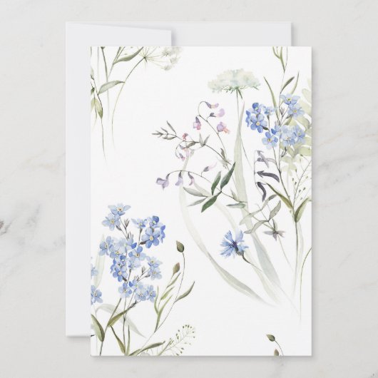 Wilde Bloemen Blauwe Botanische Zomer Uitnodiging (Achterkant)