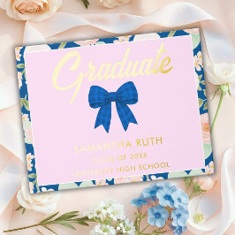 Wilde bloemen Blauwe Gingham Strik Afstudeerfeest Gastenboek