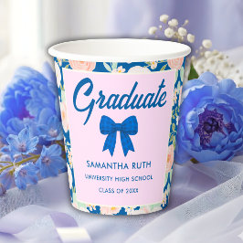 Wilde bloemen Blauwe Gingham Strik Afstudeerfeest Papieren Bekers