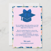 Wilde bloemen Blauwe Gingham Strik Foto Afstuderen Aankondiging (Achterkant)