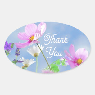 Wilde Bloemen Blauwe Lucht Dank Je Ovale Sticker