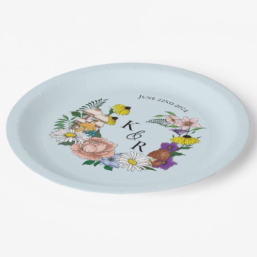 Wilde bloemen Blauwe paddenstoelen Papieren Bordje (Gekanteld)