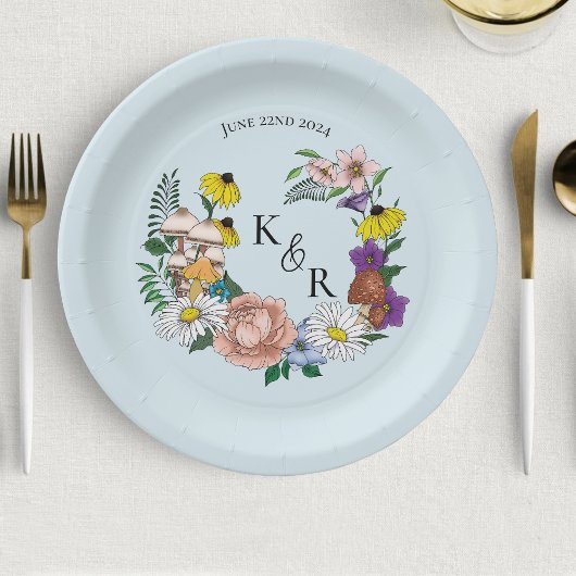 Wilde bloemen Blauwe paddenstoelen Papieren Bordje