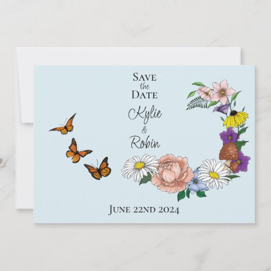 Wilde bloemen Blauwe paddenstoelen Save The Date (Voorkant)