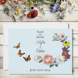 Wilde bloemen Blauwe paddenstoelen Save The Date