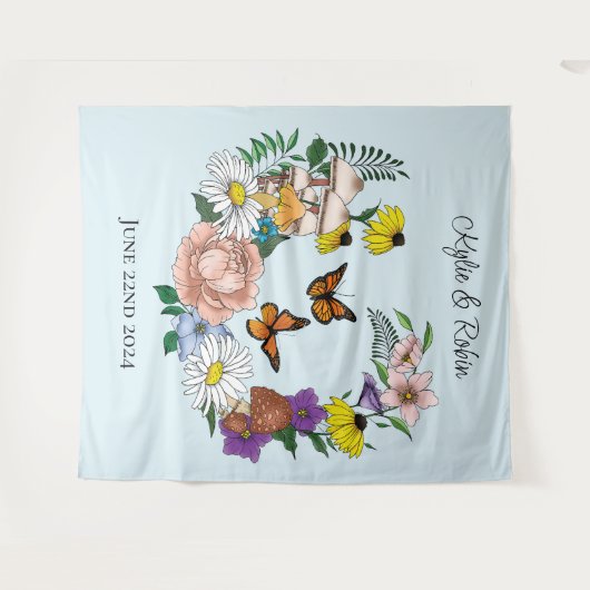 Wilde bloemen Blauwe paddenstoelen Wandkleed (Voorkant (horizontaal))