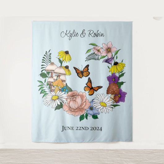 Wilde bloemen Blauwe paddenstoelen Wandkleed (Voorkant)