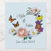 Wilde bloemen Blauwe paddenstoelen Wijn Etiket (Enkel label)