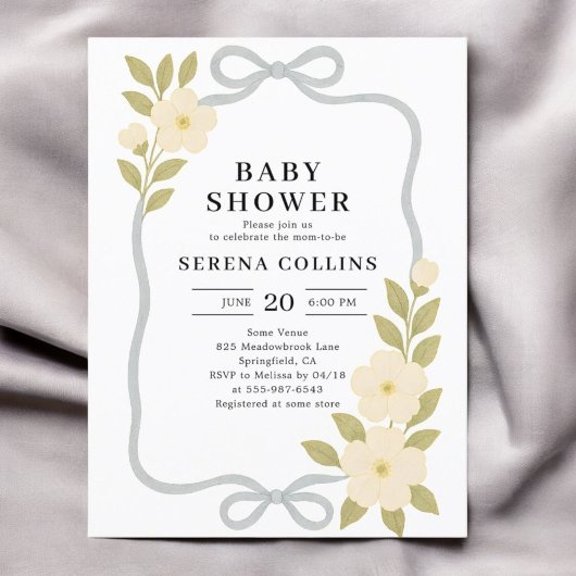 Wilde Bloemen Blauwe Strik Baby Shower Briefkaart