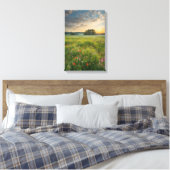 Wilde bloemen bloeien in de velden bij schemering canvas afdruk (Insitu (Slaapkamer))