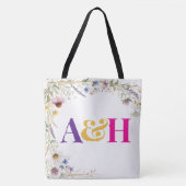 Wilde Bloemen Bloem Botanisch, Monogram Bewerkbaar Tote Bag (Voorkant)