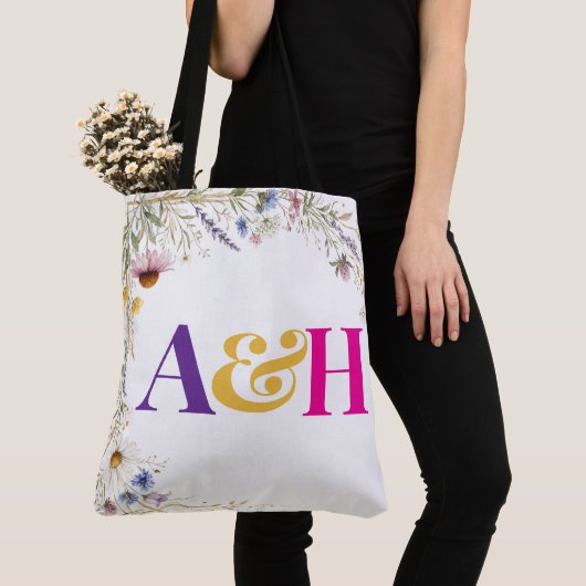 Wilde Bloemen Bloem Botanisch, Monogram Bewerkbaar Tote Bag (Dichtbij)