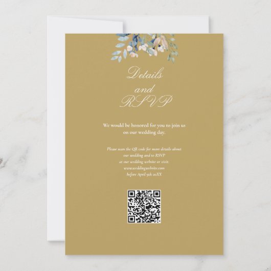 Wilde Bloemen Bloem QR Code Gouden Bruiloft Kaart (Achterkant)