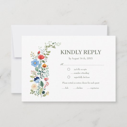 Wilde Bloemen Bloem Sage Groen Tuin Bruiloft RSVP (Voorkant)