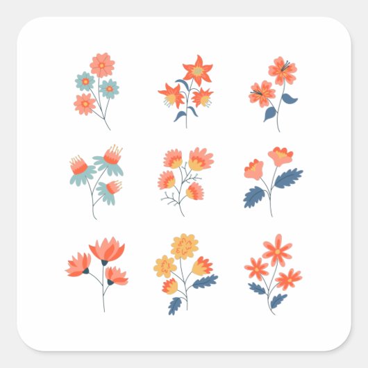 Wilde bloemen Bloemen Botanisch Vierkante Sticker (Voorkant)