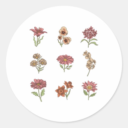 Wilde bloemen  bloemen botanische bloemen ronde sticker (Voorkant)