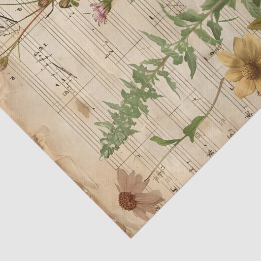 Wilde bloemen bloemenblad muziek vel ephemera tissuepapier (Detail)