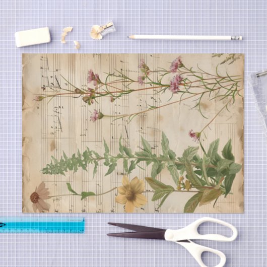 Wilde bloemen bloemenblad  muziek vel ephemera tissuepapier (Craft)