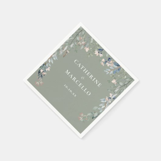 Wilde Bloemen Bloemencascade Saliegroen Bruiloft Servet (Hoek)
