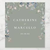 Wilde Bloemen Bloemencascade Saliegroen Trouwen Wijn Etiket (Enkel label)