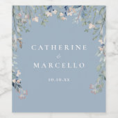 Wilde Bloemen Bloemencascade Stofblauw Bruiloft Wijn Etiket (Enkel label)