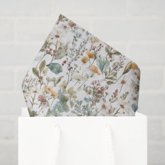Wilde Bloemen Bloemendecoupage Groen Bruin Tissuepapier (Cadeauzakje)