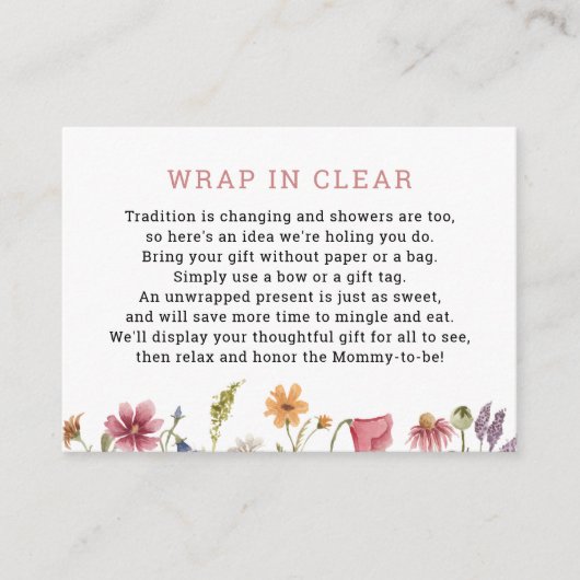 Wilde bloemen bloemendisplay douchewikkel in helde informatiekaartje (Voorkant)