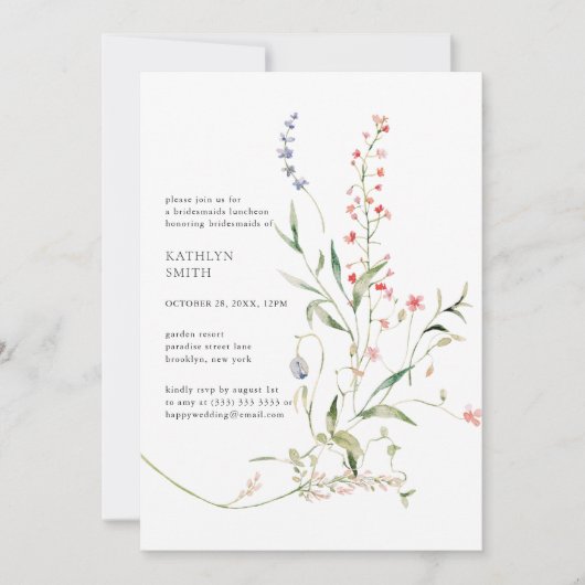 Wilde bloemen bloementuin chic bruidsmeisjes lunch kaart (Voorkant)