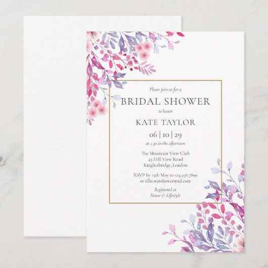 Wilde Bloemen Bloemrijke Elegante Gouden Bruidscad Kaart (Voorkant / Achterkant)