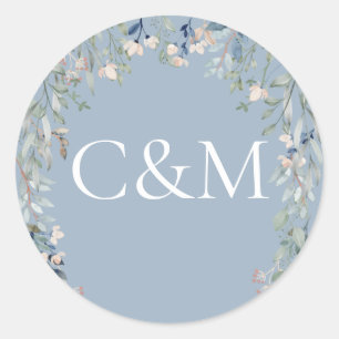 Wilde Bloemen Bloemstof Stofblauw Monogram Ronde Sticker