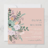 Wilde bloemen blozen roze bloemen bruiloft kaart (Voorkant)