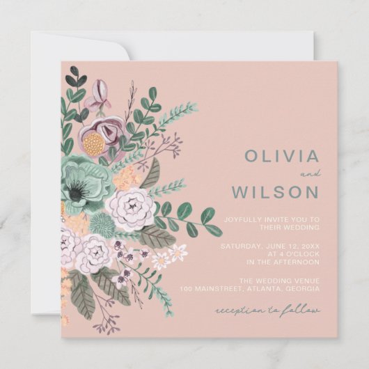 Wilde bloemen blozen roze bloemen bruiloft kaart (Voorkant)