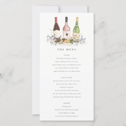 Wilde bloemen Boeken Wijnflessen Kaart Bindmenu (Voorkant)