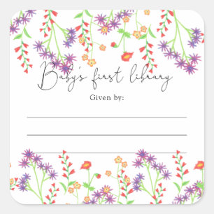 Wilde bloemen- Boekplaat voor baby shower, boeken  Vierkante Sticker