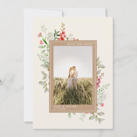 Wilde bloemen Boho Botanical Weddenfoto Save the Save The Date (Voorkant)