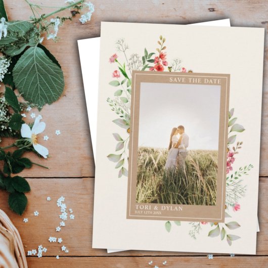 Wilde bloemen Boho Botanical Weddenfoto Save the Save The Date