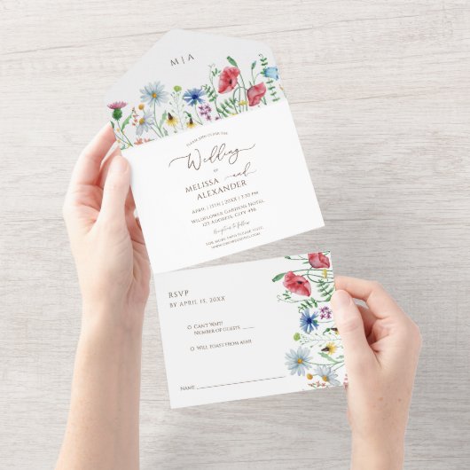 Wilde bloemen boho Bruiloft All In One Uitnodiging (Afscheurbaar)