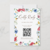 Wilde Bloemen Boho Bruiloft QR Code RSVP Kaart (Voorkant)